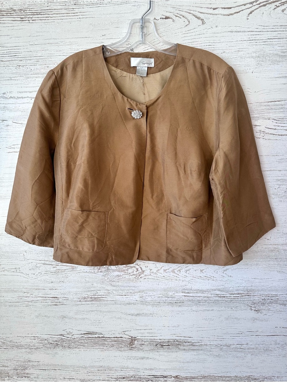VINTAGE SPIEGEL Y2K 100% Silk Cropped Lady Jacket Blazer Copper Bronze 16
